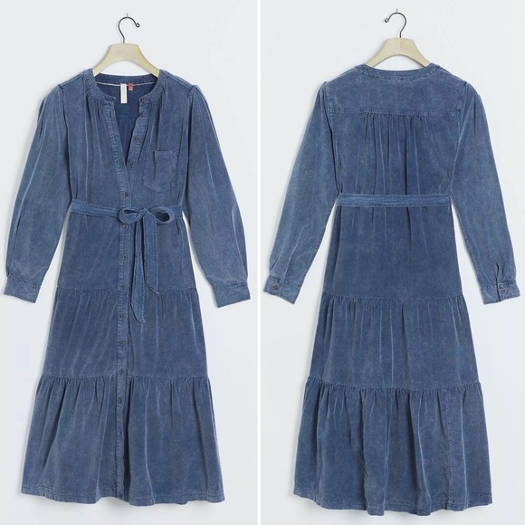 ANTHROPOLOGIE Pilcro Marta Tiered Corduroy Midi Dress - Picture 4 of 14